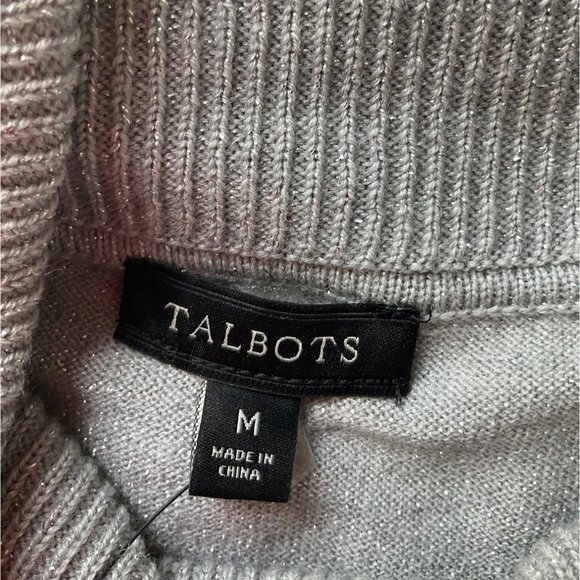New w/tagsTalbots Sz.Medium Muted Silver Metallic Sweater Cowl Merino Wool - Picture 3 of 10